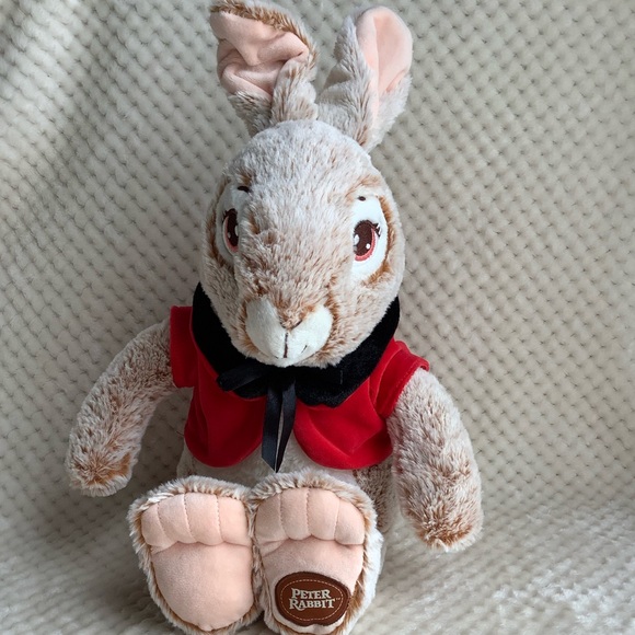 Beautiful Peter Rabbit Flopsy Plush Stuffed Animal Embroidered Eyes Red Vest - Picture 1 of 10